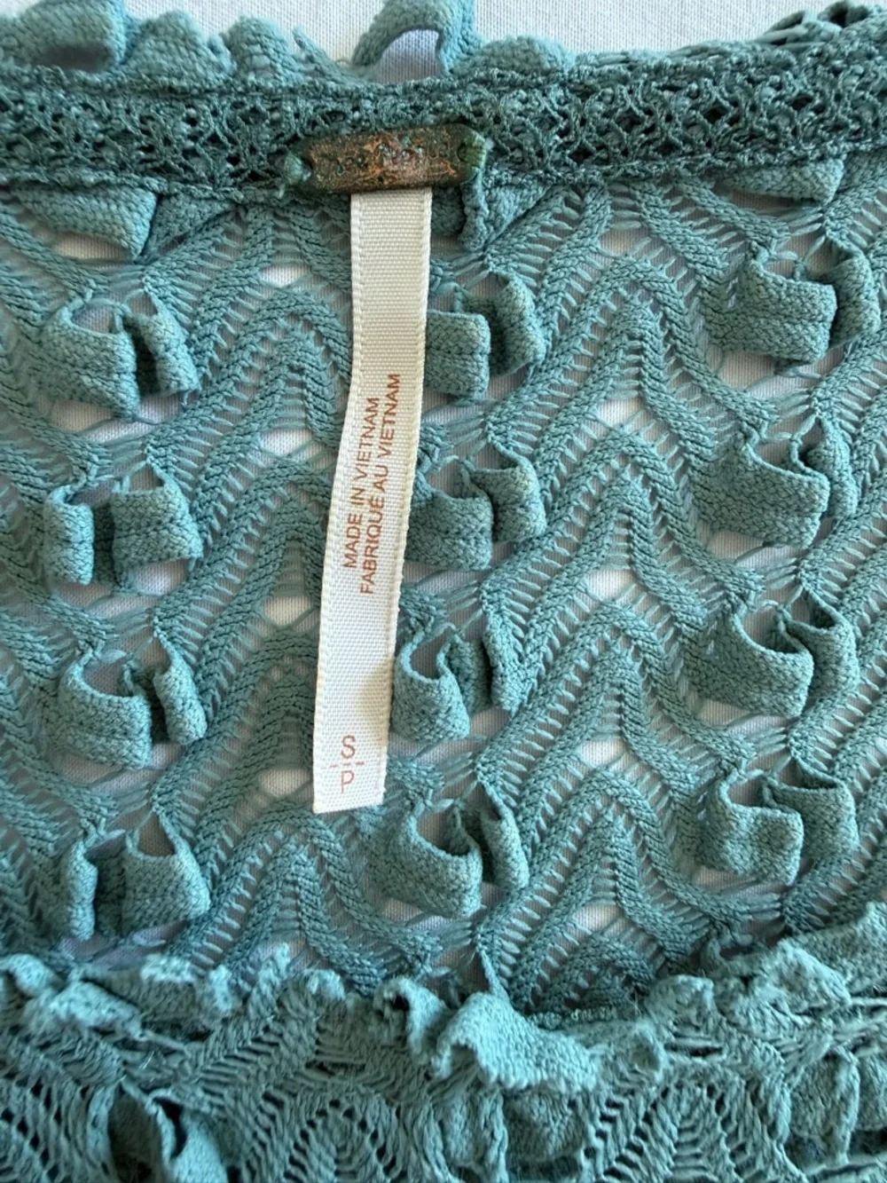 Free People Teal Mesh and Lace Knit Long Sleeve Top